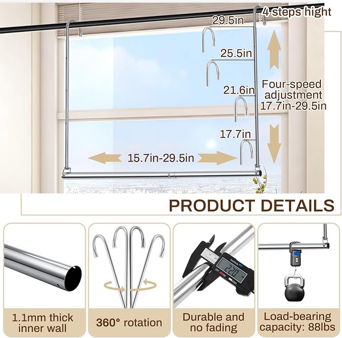 2 Pack Closet Rod Extender Adjustable 16-29 Inches, Double Hanging Organizer - Image 2