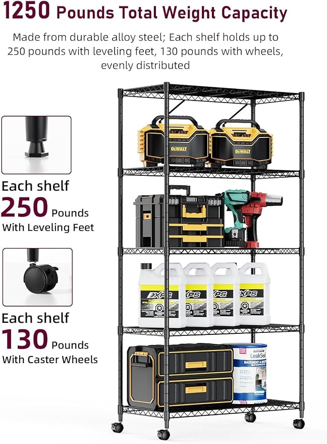 Simple Deluxe 5-Tier Heavy Duty Storage Shelving Unit, 1250 Lbs Loading Capacity - Image 3