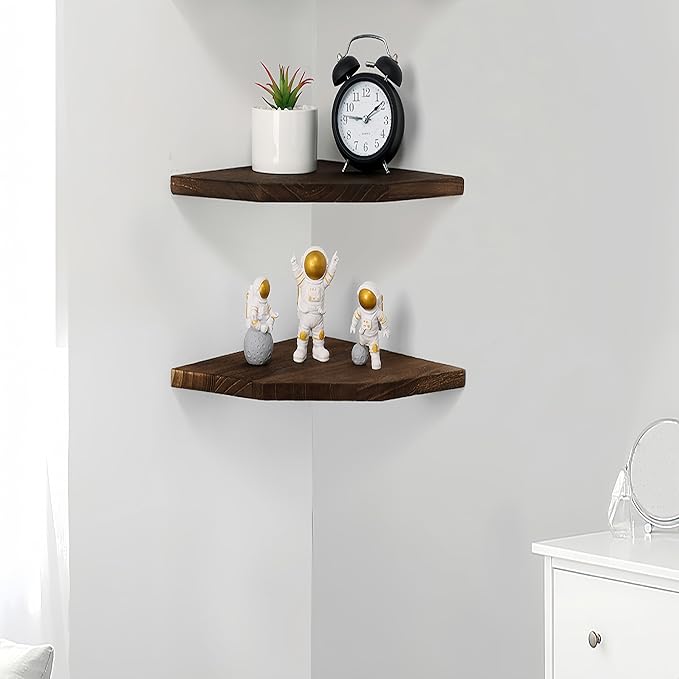 Joiishom Wood Corner Wall Shelves Set of 2, Solid Wood Corner Floating Shelves - Image 4