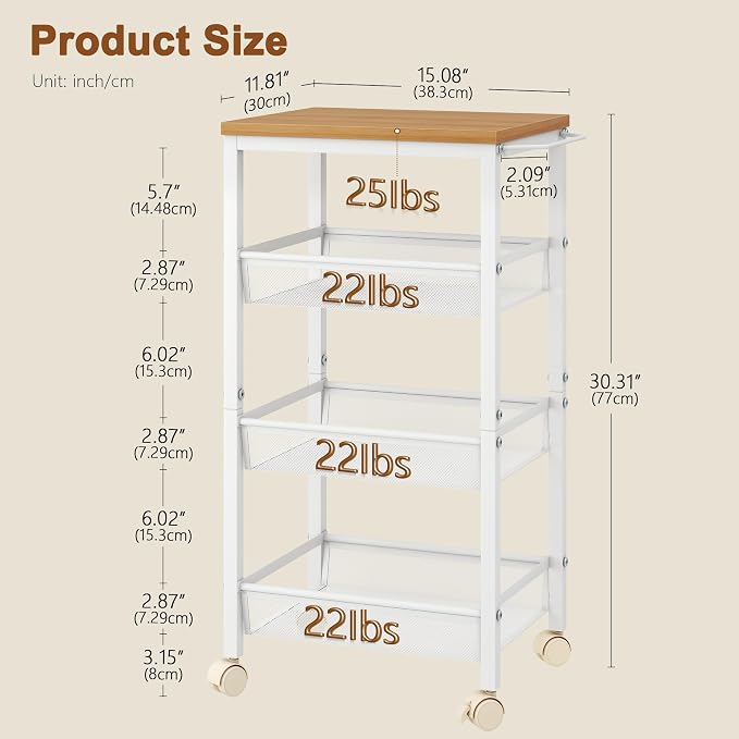 Hoctieon Rolling Storage Cart, 4-Tier Wide Panel Rolling Kitchen Storage Cart - Image 7