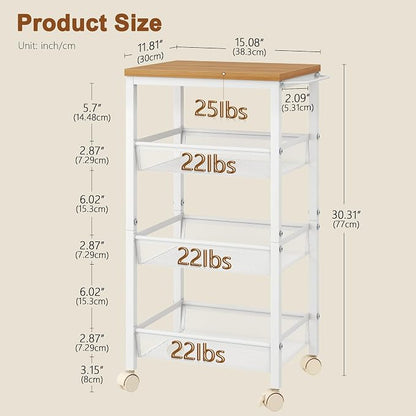 Hoctieon Rolling Storage Cart, 4-Tier Wide Panel Rolling Kitchen Storage Cart - Image 7