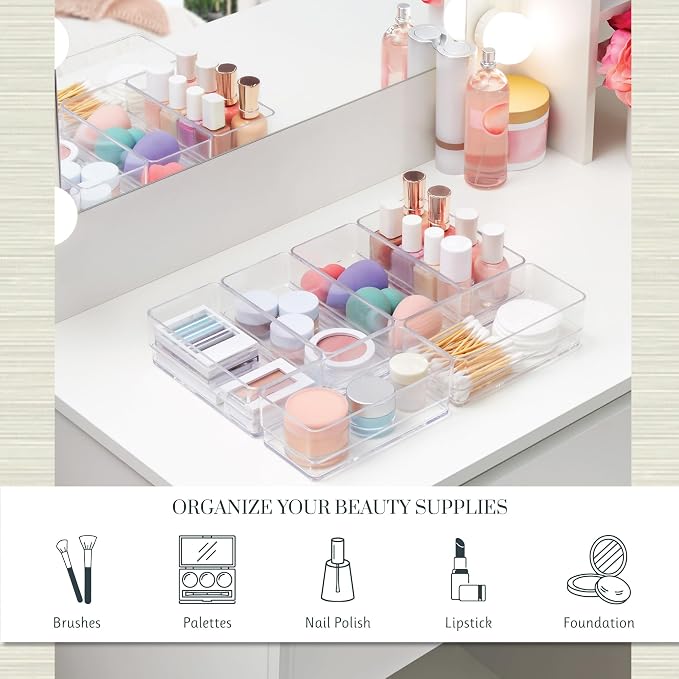STORi SimpleSort 6-Piece Stackable Clear Drawer Organizer Set | 6" x 3" x 2" - Image 3
