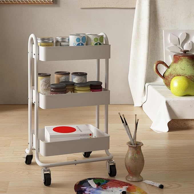 Metal Rolling Cart, 3-Tier Metal Rolling Cart - Image 2