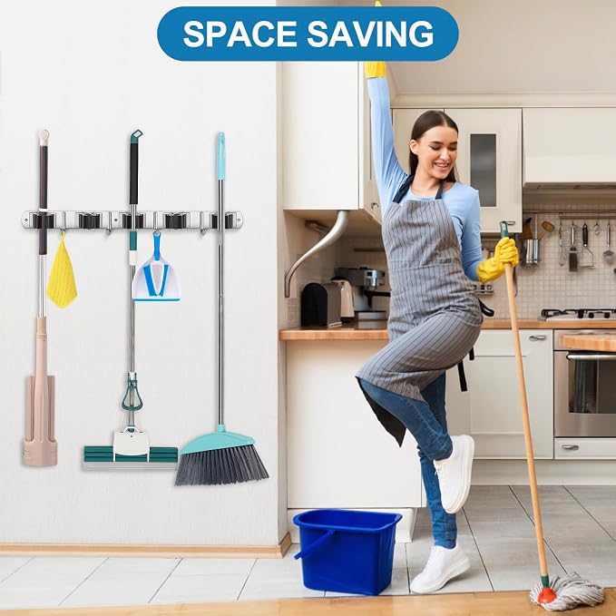 IMILLET Broom Holder Wall Mounted, Stainless Steel Broom Mop Holder Self - Image 7