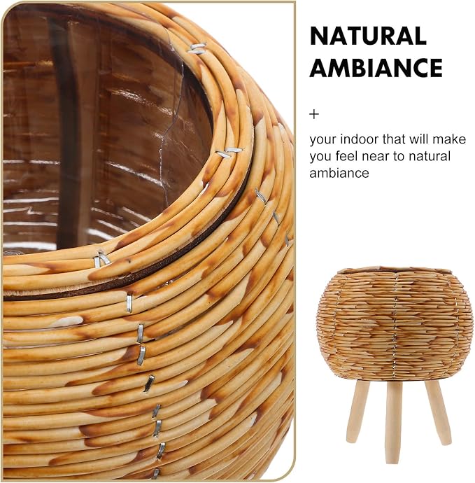 Plant Pot Rack Woven Rattan Flower Basket Stand Indoor Planter Holder - Image 3