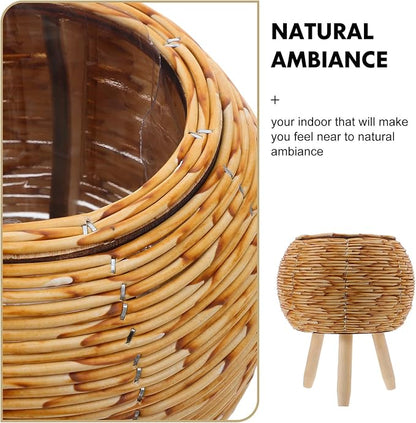 Plant Pot Rack Woven Rattan Flower Basket Stand Indoor Planter Holder - Image 3