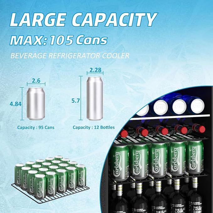 Compact Beverage Refrigerator, 105 Can/2.7 Cubic Feet Fridge - Image 4