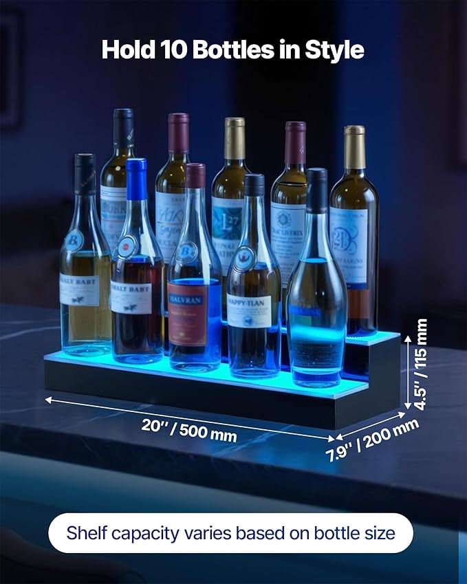 VEVOR LED Lighted Liquor Bottle Display, 2 Tiers 20 Inches Whiskey Rack - Image 2
