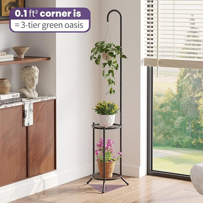 2 Tier Hanging Plant Stand, Indoor Outdoor Corner Plant Shelf, Space-Saving - Image 4
