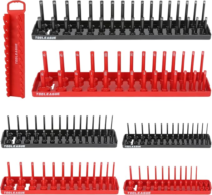 TOOLEAGUE 7Pcs Socket Organizer Tray and Magnetic Wrench Holder Set, 3/8" by TOOLEAGUE