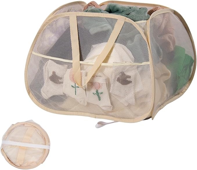 Collapsible Laundry Basket, 90L Mesh Pop-up Hamper by HEDONLEE