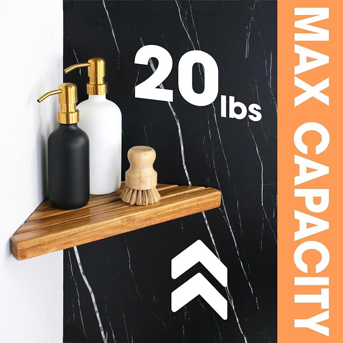 ENKEZI Acacia 2, 3 Tiers Corner Shower Shelf, Triangular Corner Shelf Wooden - Image 2