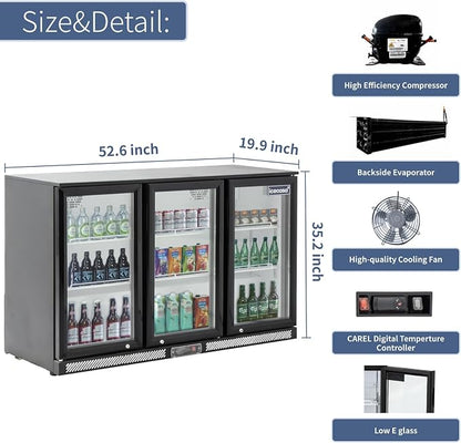 ICECASA 52.6" W Beverage Refrigerators 3 Glass Door Back Bar Refrigerator - Image 3
