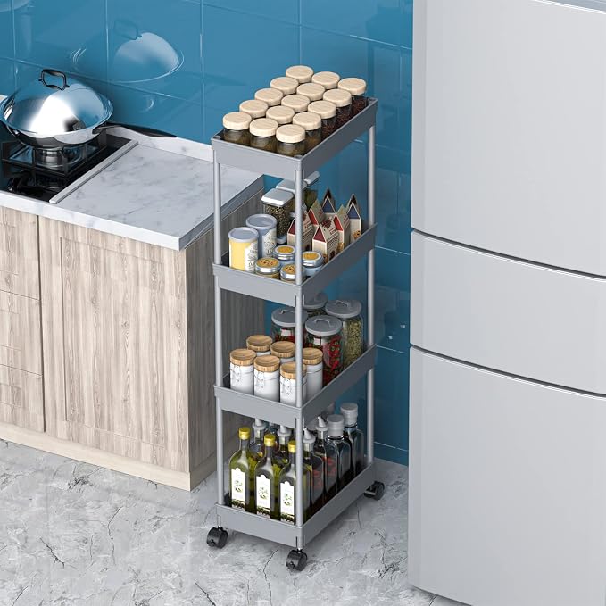 Sooyee 4 Tier Wide Storage Cart Mobile Shelving Unit Organizer Slide Out - Image 6