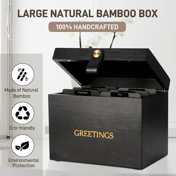 Large Bamboo Greeting Card Organizer Box - Image 3