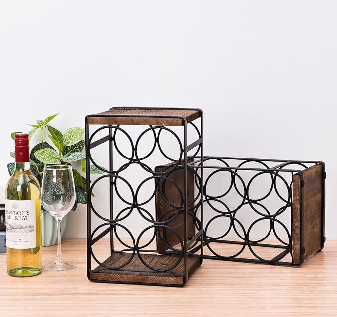 Rustic Wood Countertop Wine Rack 6 Bottles No Need Assembly Brown - Image 4