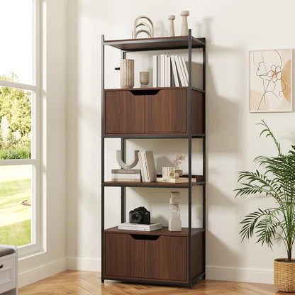 Bookcase with 4 Doors, 6 Tier Open Bookshelf by Housoul