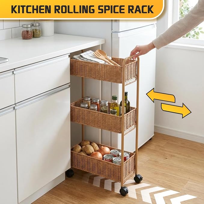 FOCHIER F Utility Slim Storage Cart, 3-Tier Rolling Kitchen Office Laundry Room - Image 3