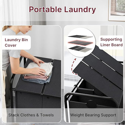 180L Laundry Sorter 3 Section – Heavy Duty Rolling Laundry Basket - Image 5