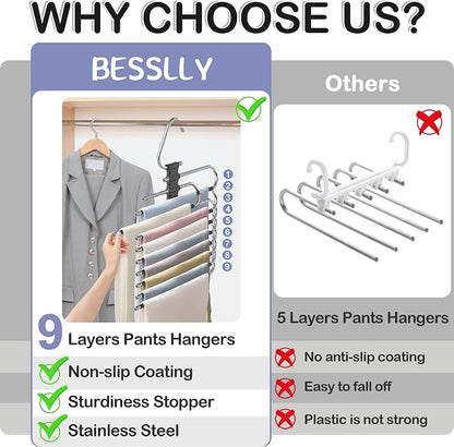 Upgrade 9 Layers Pants Hangers Space Saving, 2 Pack Non Slip Stainless Steel - Image 4