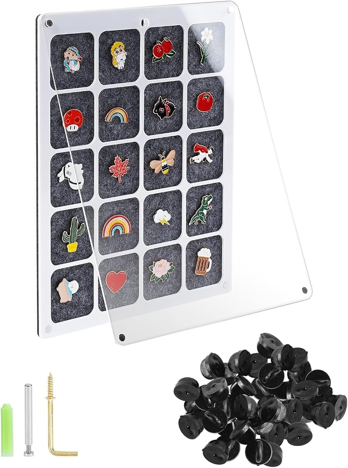 UCEC 20 Grids Clear Acrylic Pin Display Board & 50 PCS Rubber Pin Backs - Image 2