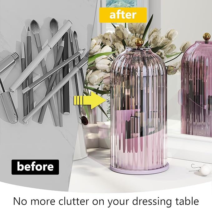 Makeup Brush Holder with Dustproof Cover 360 Rotating Makeup Brush Organizer - Image 6