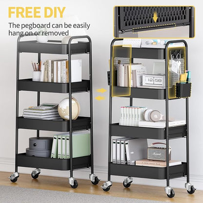 TOOLF 4 Tier Rolling Cart with Pegboard, Metal Storage Organizer Cart with - Image 6