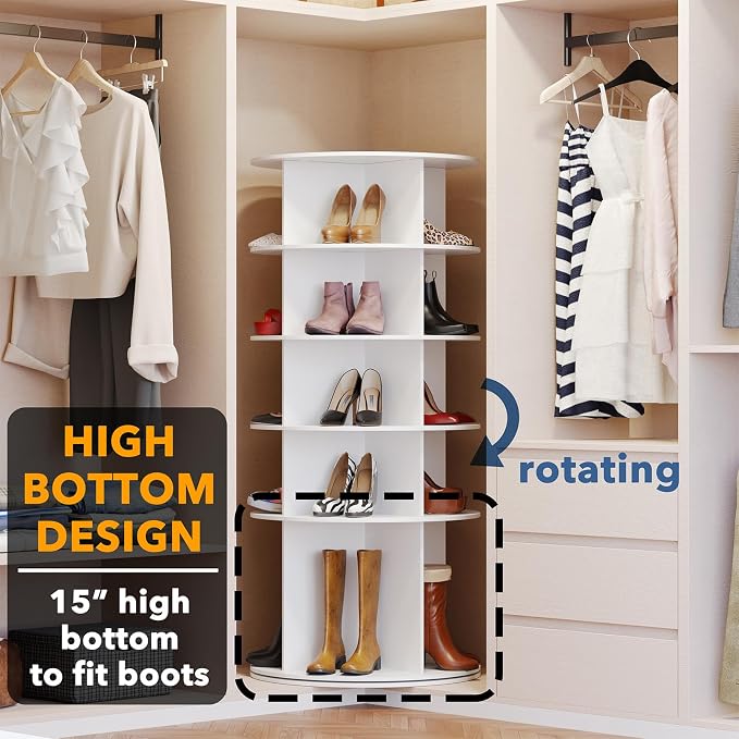 SpaceAid Rotating Shoe Rack 5 Tier Organizer, High Bottom Design Shoe Tower - Image 4