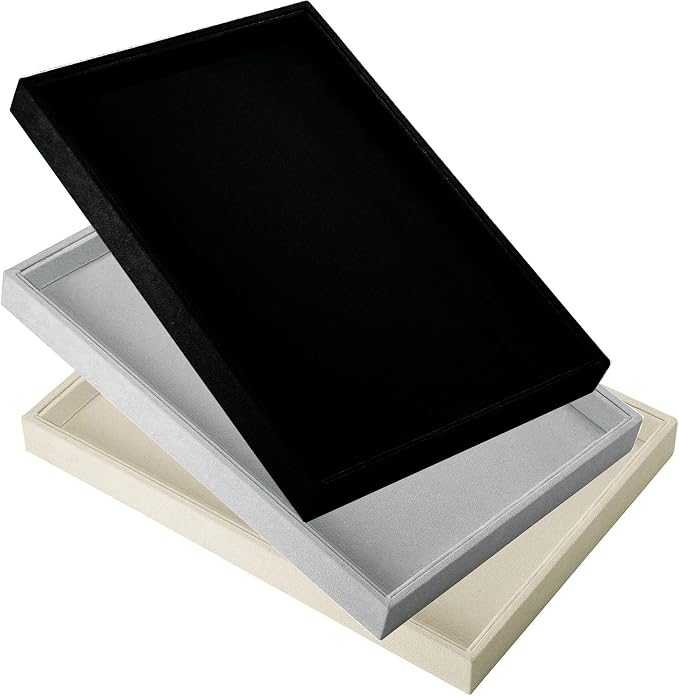 Mornajina 13.8" x 9.5" Velvet Jewelry Tray Jewelry Display Tray, Stackable - Image 7