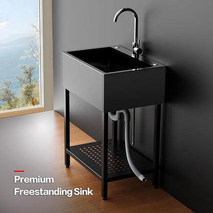 26" Freestanding Stainless Steel Utility Sink, Single Bowl Kitchen Sinks - Image 3