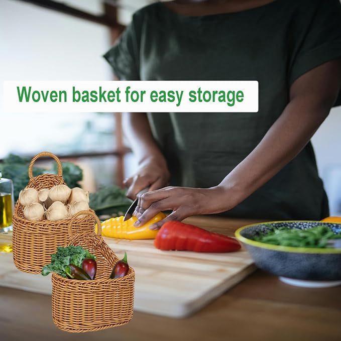 2Pcs Hanging Storage Baskets, Plastic Woven Hanging Basket - Image 5