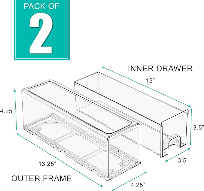 Sorbus Small Clear Stackable Storage Drawers – 2-Pack Plastic Organizer Bins - Image 3
