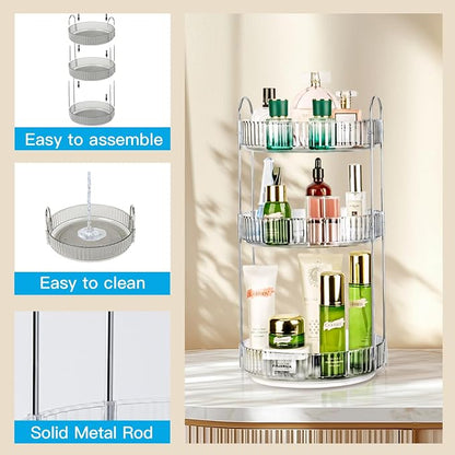 360 Rotating Makeup Organizer, 3 Tier Large Capacity Lazy Susan Bathroom - Image 4