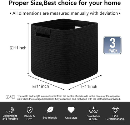 OIAHOMY Storage Cubes 11 Inch Storage Bins-3-Pack, Cotton Rope Woven Baskets - Image 4