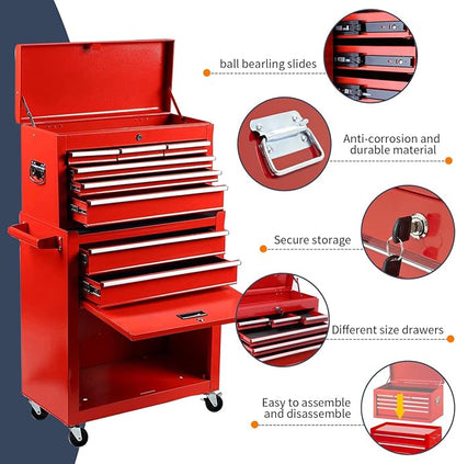 8-Drawer High Capacity Rolling Tool Chest, Removable Cabinet Storage Tool Box - Image 7