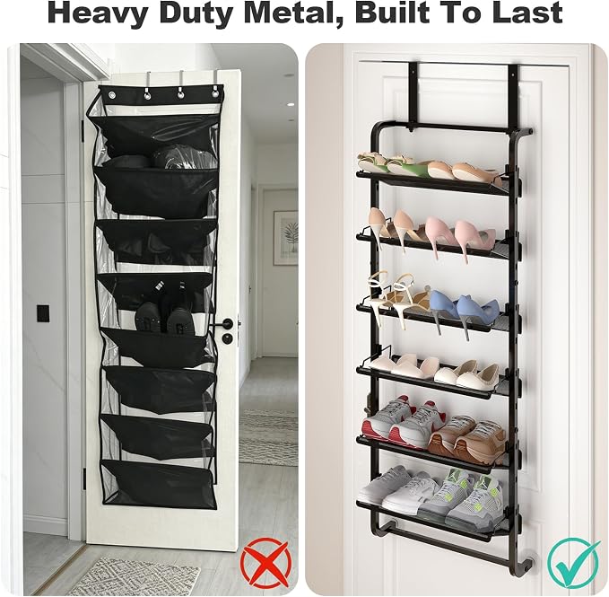 BUKFEN 6 Tier Adjustable Heavy Duty Metal Shoe Rack, Door Hanging and Wall - Image 6