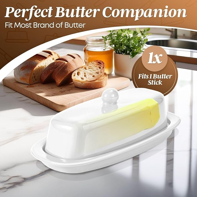 Flexzion Ceramic White European Butter Dish - Image 3