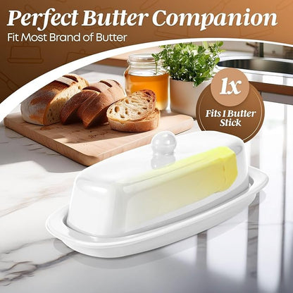 Flexzion Ceramic White European Butter Dish - Image 3