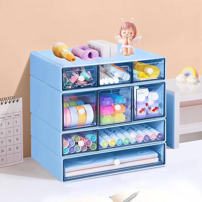 Desk Storage Organizer with 9 Drawers, 4 Tiers Stackable Desktop Craft Storage - Image 2