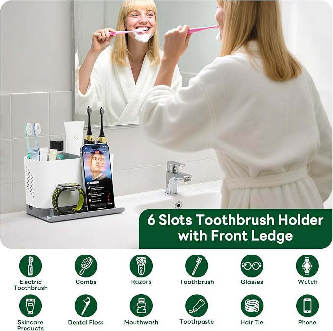 Toothbrush Holders for Bathrooms, Adjustable 6 Slots Electric Toothbrush and - Image 4