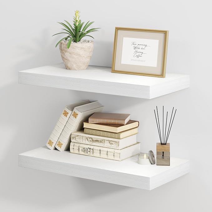 Fun Memories White Floating Shelves 16 Inch Long, 8 Deep Floating Shelf Wall by FunMemories
