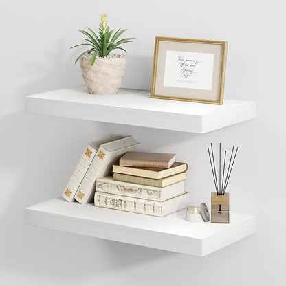 Fun Memories White Floating Shelves 16 Inch Long, 8 Deep Floating Shelf Wall by FunMemories