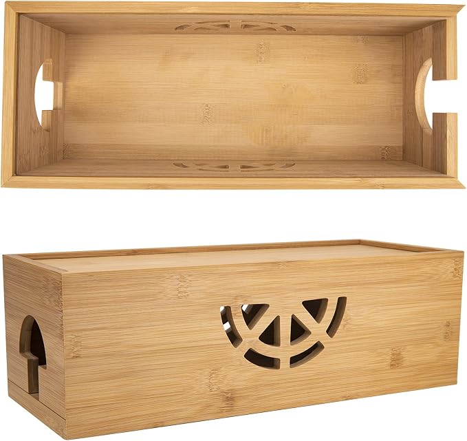 Cable Management Box, Cord Organizer Box, Bamboo Cable Organizer Box by LuckySlycycLivingSecretary