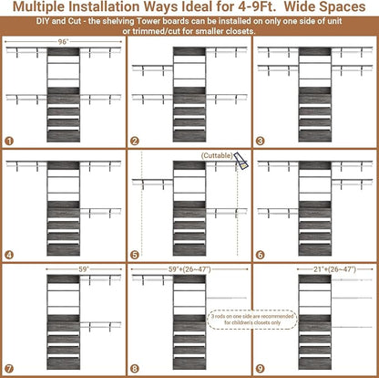 Aheaplus Closet System with 4 Drawers, 8FT Wood Closet Organizer System - Image 4