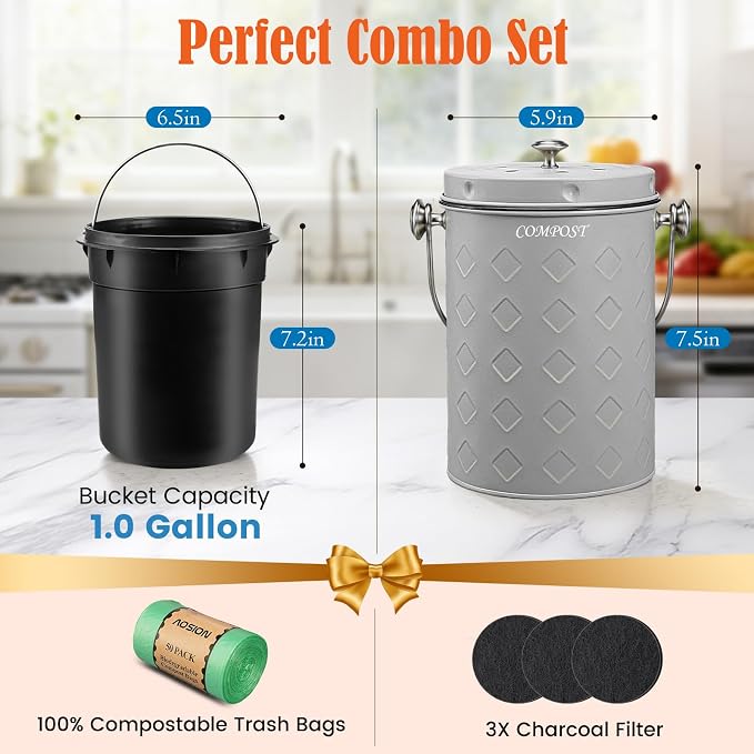 AOSION Countertop Compost Bin Kitchen, Odorless Indoor Compost Bin - Image 3