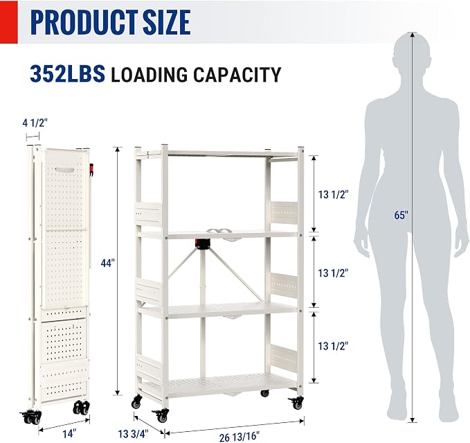 WORKPRO 4-Tier Folding Shelf, No-Assembly Metal Storage Rack - Image 3