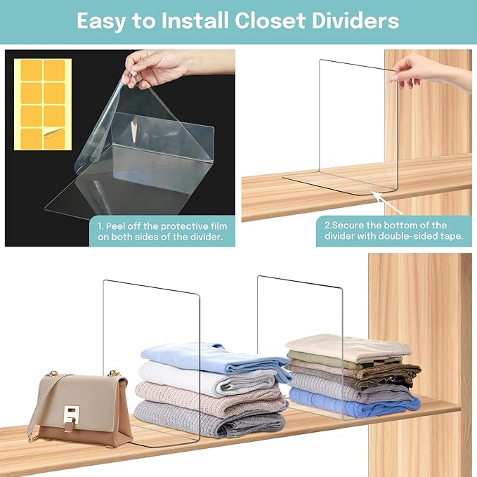 OKPOW Shelf Dividers for Closet Organization: 12 Pack Durable Clear Acrylic - Image 4