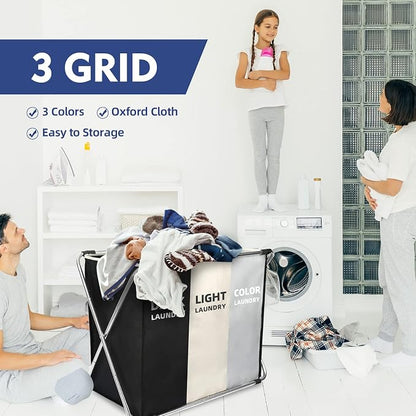 180L Laundry Basket Sorter, Large 3 Section Collapsible Laundry Hamper - Image 6