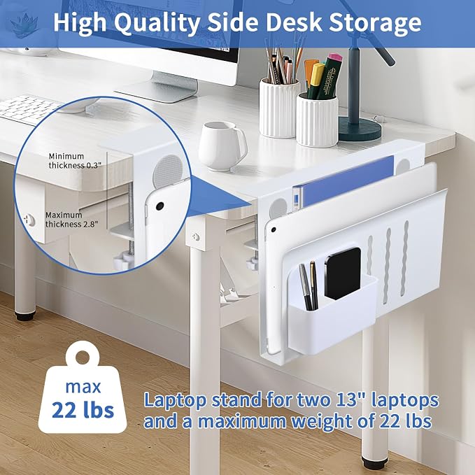 LUKETURE Desk Side Storage, Steel Side Desk Organizer, No Drill Laptop Holder - Image 2
