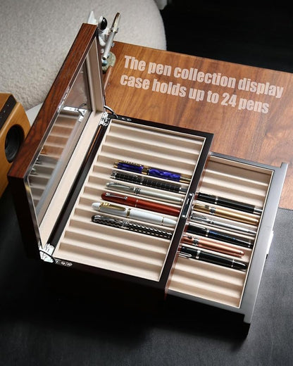 wood pen display case 24 slot Fountain pen Box storage Organizer - Image 2